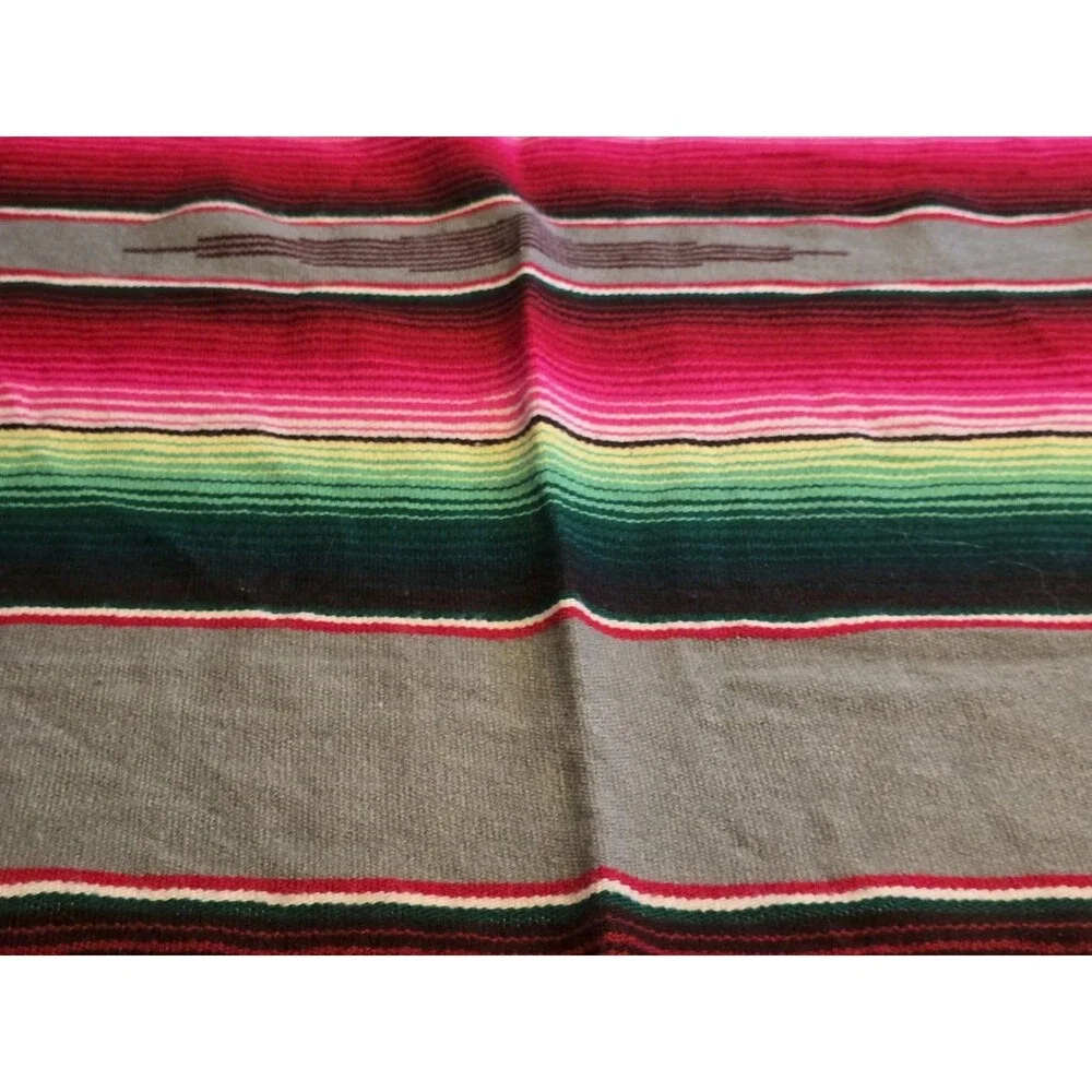 Vintage Mexican Sarape Blanket Rainbow Saltillo Stripe Blanket Throw 80x45